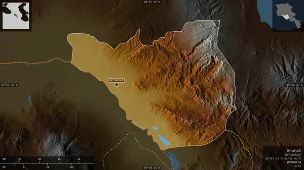 Ararat Provinz Armenien Farbige Reliefs Mit Seen Und Flüssen Gestalt — Stockfoto