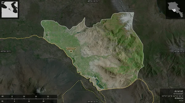 Ararat Província Arménia Imagens Satélite Forma Apresentada Contra Sua Área — Fotografia de Stock