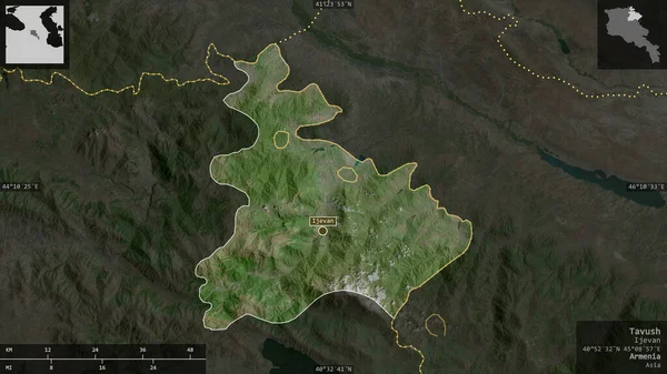 Tavush Provincia Armenia Imágenes Satélite Forma Presentada Contra Área País — Foto de Stock