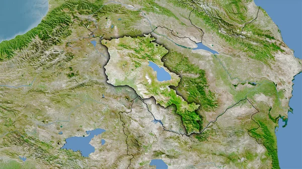Uydudaki Ermenistan Bölgesi Stereografik Projeksiyondaki Bir Harita Koyu Parlak Çizgili — Stok fotoğraf