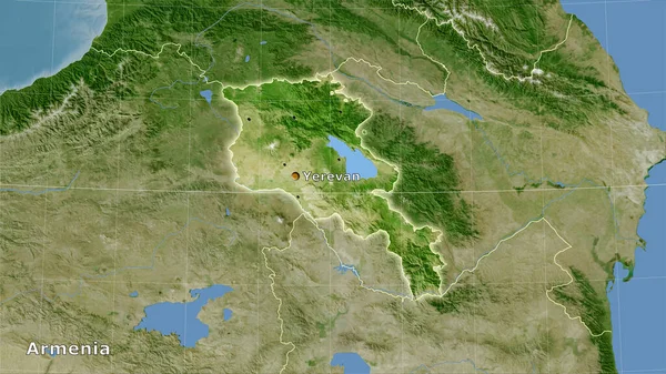 Armenië Kaart Van Satelliet Stereografische Projectie Hoofdcompositie — Stockfoto
