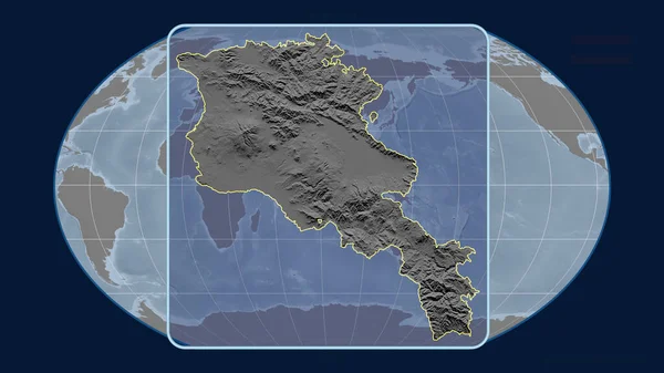 Vista Ampliada Armênia Delinear Com Linhas Perspectiva Contra Mapa Global — Fotografia de Stock