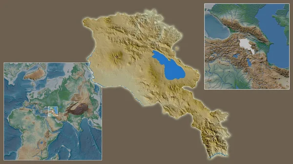 Збільшення Території Вірменії Розташування Регіоні Центрі Масштабної Мапи Світу Фізична — стокове фото