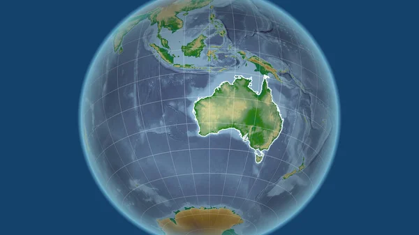 Australia Neighborhood Distant Perspective Outline Country Color Physical Map — Stock Photo, Image