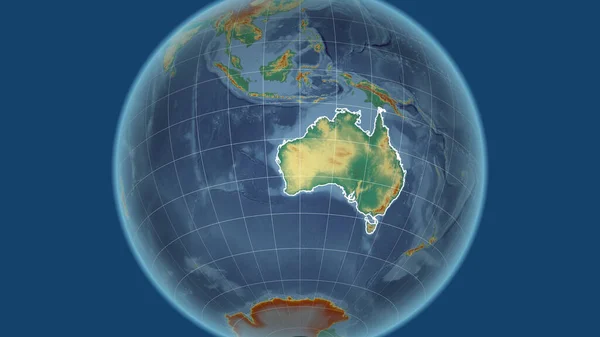 Australii Sąsiedztwo Odległa Perspektywa Zarysem Kraju Mapa Pomocy Topograficznej — Zdjęcie stockowe