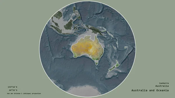 Área Australia Centró Círculo Que Rodea Continente Sobre Fondo Desaturado —  Fotos de Stock