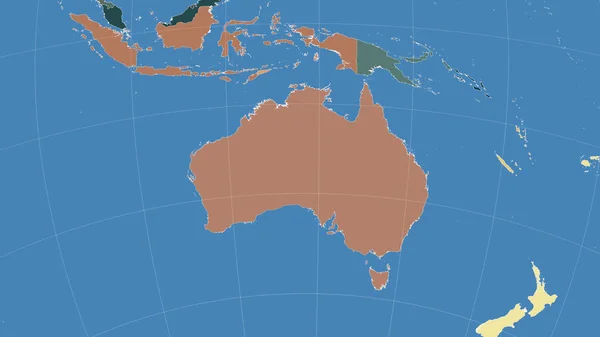 Australia Jej Okolica Daleka Perspektywa Skośna Brak Konturu Kolorowa Mapa — Zdjęcie stockowe