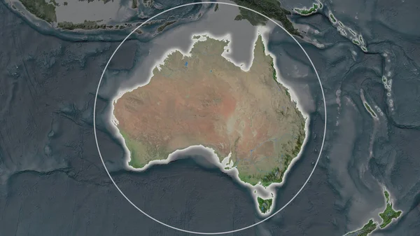 オーストラリアの広大な地域は その近隣の背景に円に囲まれています 衛星画像 — ストック写真