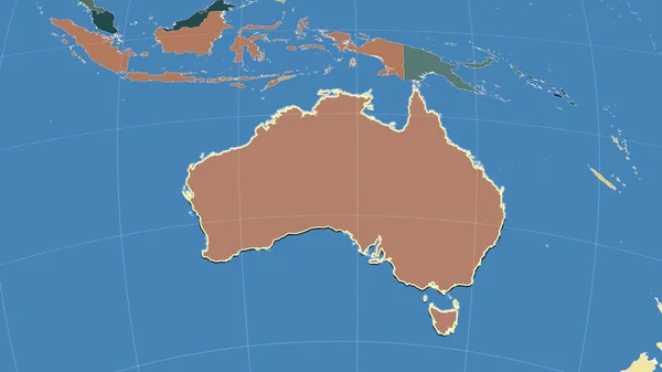 Australie Son Voisinage Perspective Oblique Distante Forme Esquissée Carte Couleur — Photo