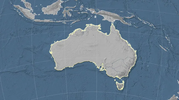 Australia Jej Okolica Daleka Perspektywa Ukośna Zarysowany Kształt Mapa Elewacji — Zdjęcie stockowe