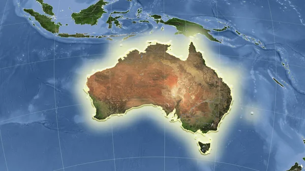 Australia Jej Okolica Daleka Perspektywa Ukośna Kształt Świecił Obrazy Satelitarne — Zdjęcie stockowe
