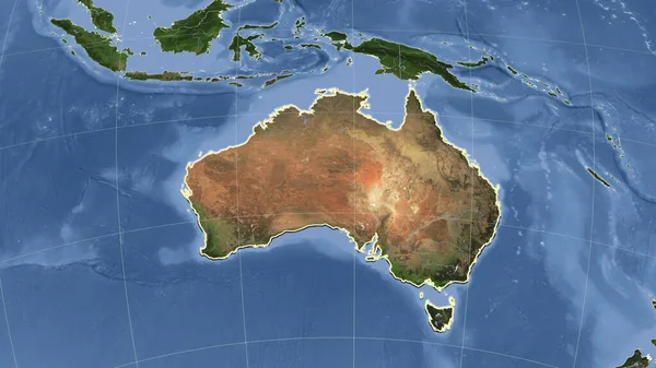 Australia Its Neighborhood Distant Oblique Perspective Shape Outlined Satellite Imagery — Stock Photo, Image