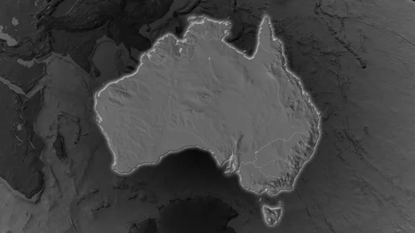 Australia Area Enlarged Glowed Darkened Background Its Surroundings Bilevel Bumped — Stock Photo, Image