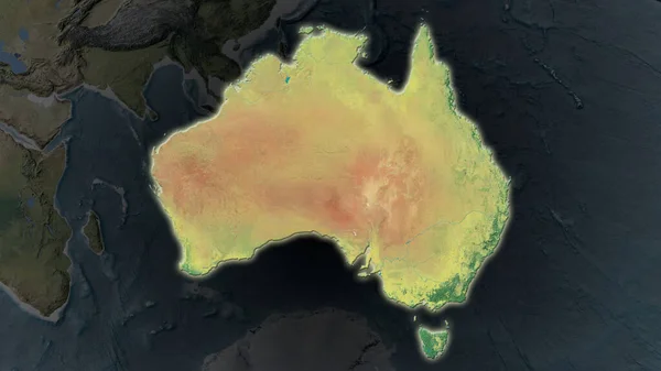 Obszar Australii Powiększył Się Świecił Ciemnym Tle Swojego Otoczenia Mapa — Zdjęcie stockowe