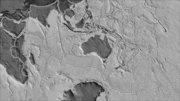 Las Placas Tectónicas Bordean Mapa Elevación Bilevel Las Áreas Adyacentes — Foto de Stock