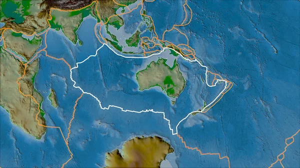Placa Tectónica Australiana Delineada Bordes Placas Adyacentes Mapa Físico Proyección —  Fotos de Stock