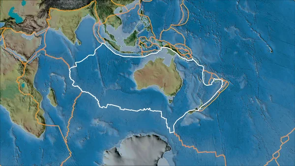 Placa Tectónica Australiana Delineada Bordes Placas Adyacentes Mapa Topográfico Proyección —  Fotos de Stock