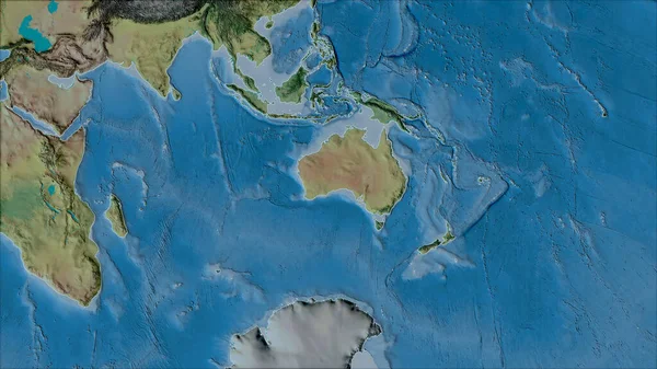 Neighborhoods Australian Tectonic Plate Topographic Map Van Der Grinten Projection — Stock Photo, Image