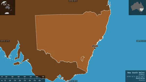ニューサウスウェールズ州 オーストラリア州 湖や川でパターン化された固体 有益なオーバーレイとその国の領域に対して提示形状 3Dレンダリング — ストック写真