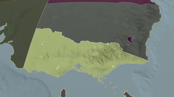 ビクトリア オーストラリアの状態が拡大し 強調表示されました 行政区画の色と衝突した地図 3Dレンダリング — ストック写真