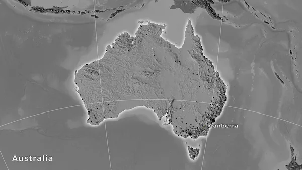 Zone Australie Sur Carte Élévation Niveau Bille Dans Projection Stéréographique — Photo