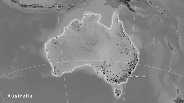 Zone Australie Sur Carte Altitude Niveaux Gris Dans Projection Stéréographique — Photo