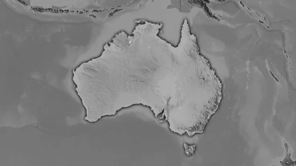 Australia Obszar Mapie Elewacji Skali Szarości Projekcji Stereograficznej Surowa Kompozycja — Zdjęcie stockowe
