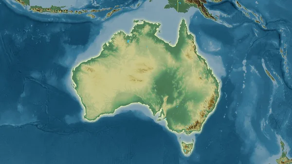 Area Australia Sulla Mappa Topografica Rilievo Nella Proiezione Stereografica Composizione — Foto Stock