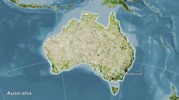 Wilayah Australia Pada Satelit Peta Dalam Proyeksi Stereografi Komposisi Utama — Stok Foto