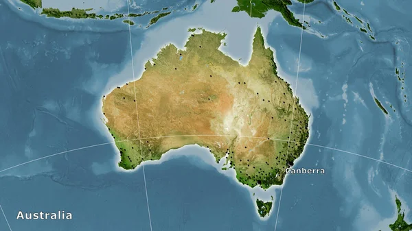 Austrálie Satelitní Mapě Stereografické Projekci Hlavní Skladba — Stock fotografie