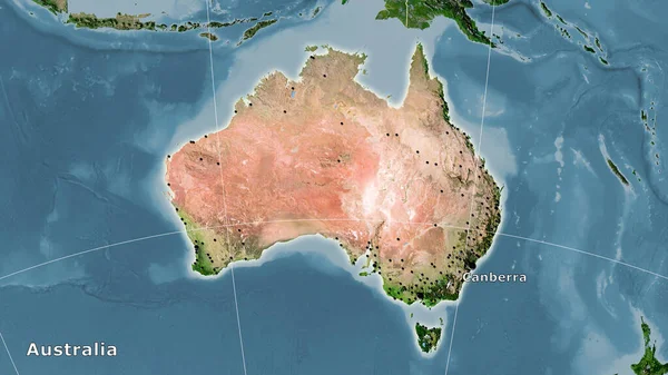 Australien Gebiet Auf Der Satelliten Karte Der Stereographischen Projektion Hauptkomposition — Stockfoto