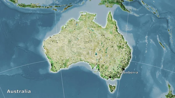 卫星D地图上的澳大利亚地区立体投影 主要成分 — 图库照片