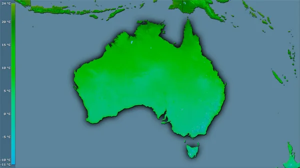 Minimum Temperature Coldest Month Australia Area Stereographic Projection Legend Raw — Stock Photo, Image