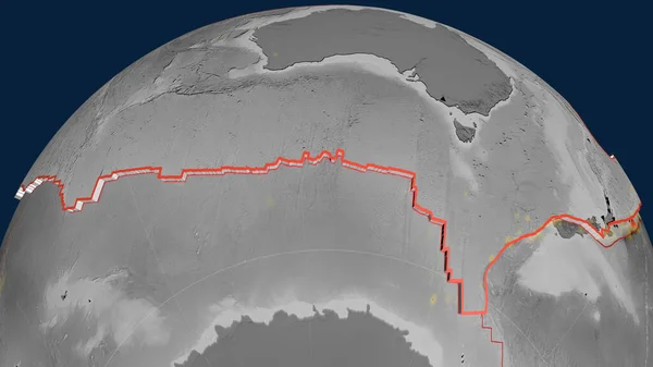 Plaque Tectonique Australienne Extrudée Sur Globe Carte Altitude Niveaux Gris — Photo