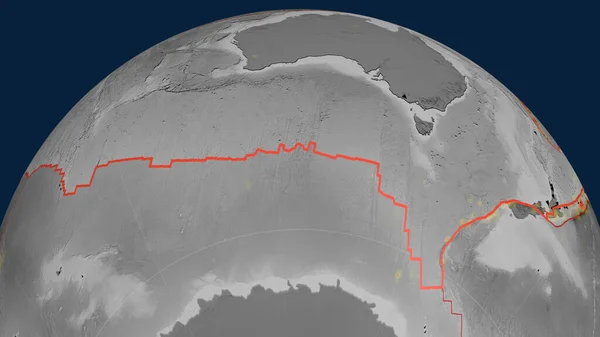 Australische Tektonische Platte Umrissen Auf Dem Globus Graustufen Höhenkarte Rendering — Stockfoto