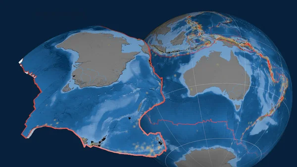 Placa Tectónica Australiana Extruida Presentada Contra Globo Topografía Batimetría Mapa — Foto de Stock