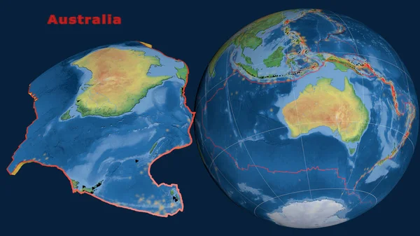 Plaque Tectonique Australienne Décrite Extrudée Présentée Contre Globe Carte Topographique — Photo