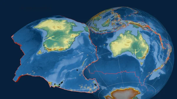Australische Tektonische Plaat Geëxtrudeerd Gepresenteerd Tegen Wereldbol Topografische Reliëfkaart Weergave — Stockfoto
