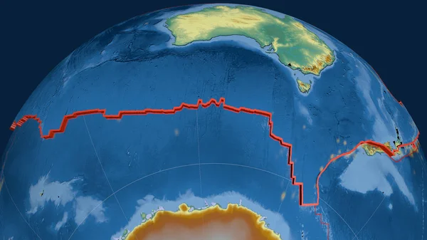 Australijska Płyta Tektoniczna Wytłoczona Kuli Ziemskiej Mapa Pomocy Topograficznej Renderowanie — Zdjęcie stockowe