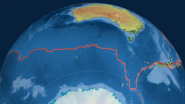 Placa Tectónica Australiana Delineada Globo Mapa Topográfico Renderização — Fotografia de Stock