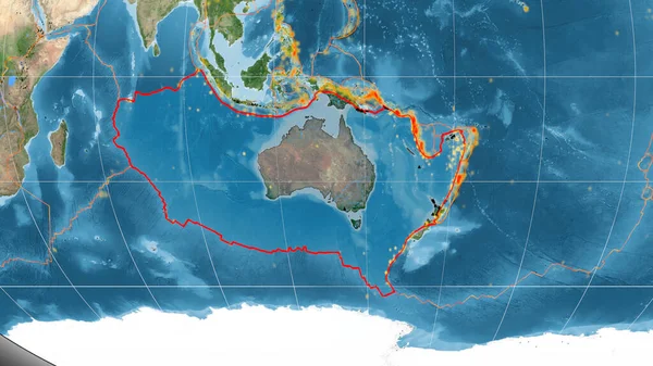 Plaque Tectonique Australienne Décrite Sur Imagerie Satellite Mondiale Dans Projection — Photo