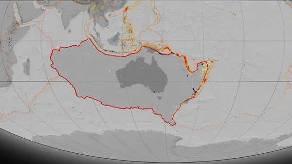 Piastra Tettonica Australiana Delineata Sulla Mappa Globale Elevazione Scala Grigi — Foto Stock