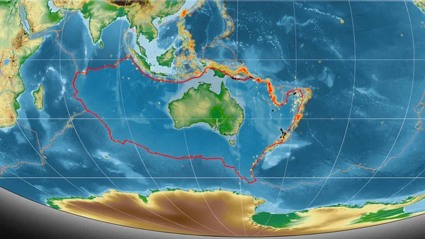 오스트레일리아의 바이더 Mollweide Projection 세계적 지도에 설명되어 렌더링 — 스톡 사진