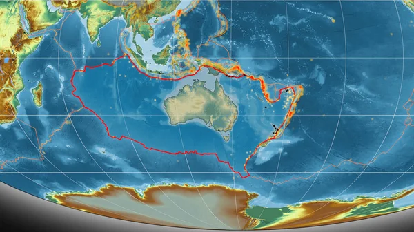 Австралийская Тектоническая Плита Обозначенная Глобальной Топографической Рельефной Карте Проекции Моллвейда — стоковое фото