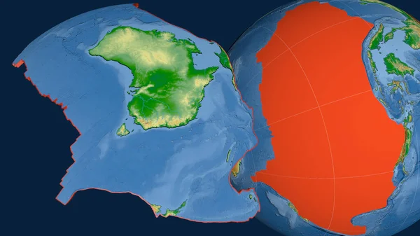 Plaque Tectonique Australienne Extrudée Présentée Contre Globe Carte Physique Couleur — Photo