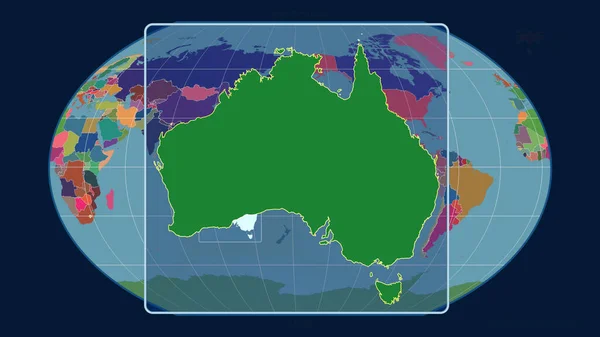 Vergrößerte Ansicht Von Australien Mit Perspektivischen Linien Gegen Eine Weltkarte — Stockfoto