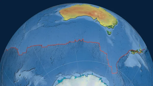 Australijska Płyta Tektoniczna Zarysowana Globie Mapa Topograficzna Renderowanie — Zdjęcie stockowe