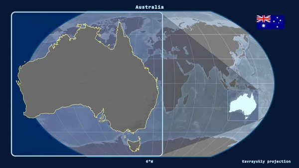 Втілена Точки Зору Австралії Лінія Перспективи Проти Глобальної Карти Проекції — стокове фото