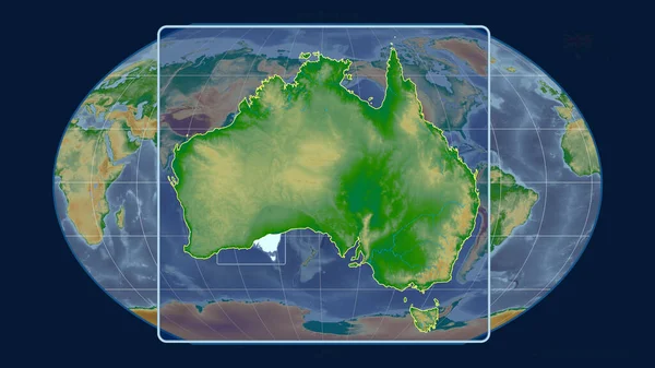 Közelítés Ausztráliára Perspektíva Vonalakkal Kavrayskiy Kivetítés Globális Térképével Szemben Alakzat — Stock Fotó