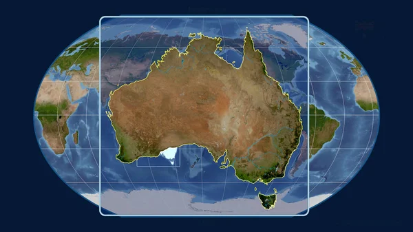 Zoomed View Australia Outline Perspective Lines Global Map Kavrayskiy Projection — Stock Photo, Image